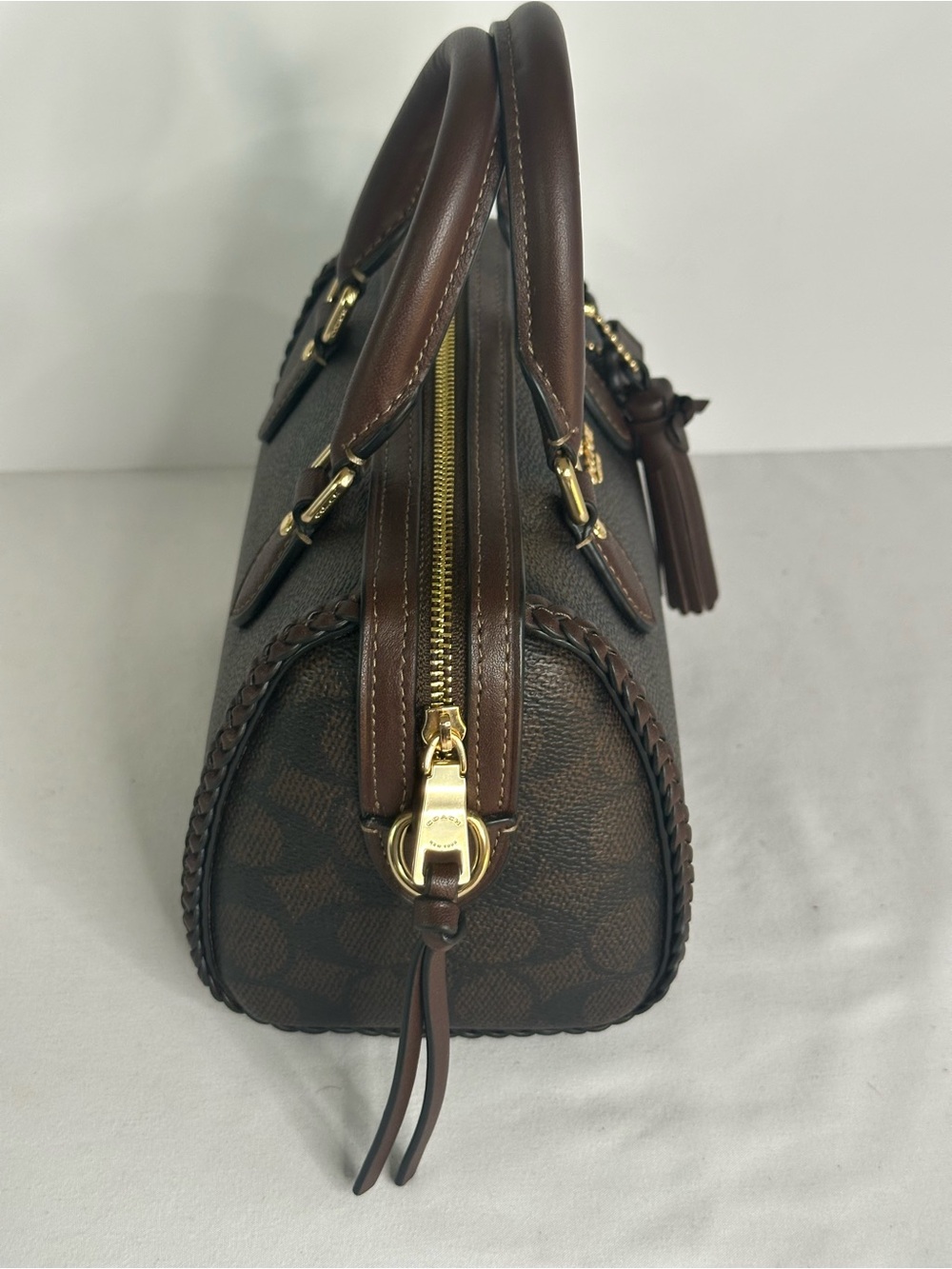 Coach Mini Braided Rowan Crossbody Bag In Walnut Signature Canvas Satchel CCF30 - Picture 3 of 8